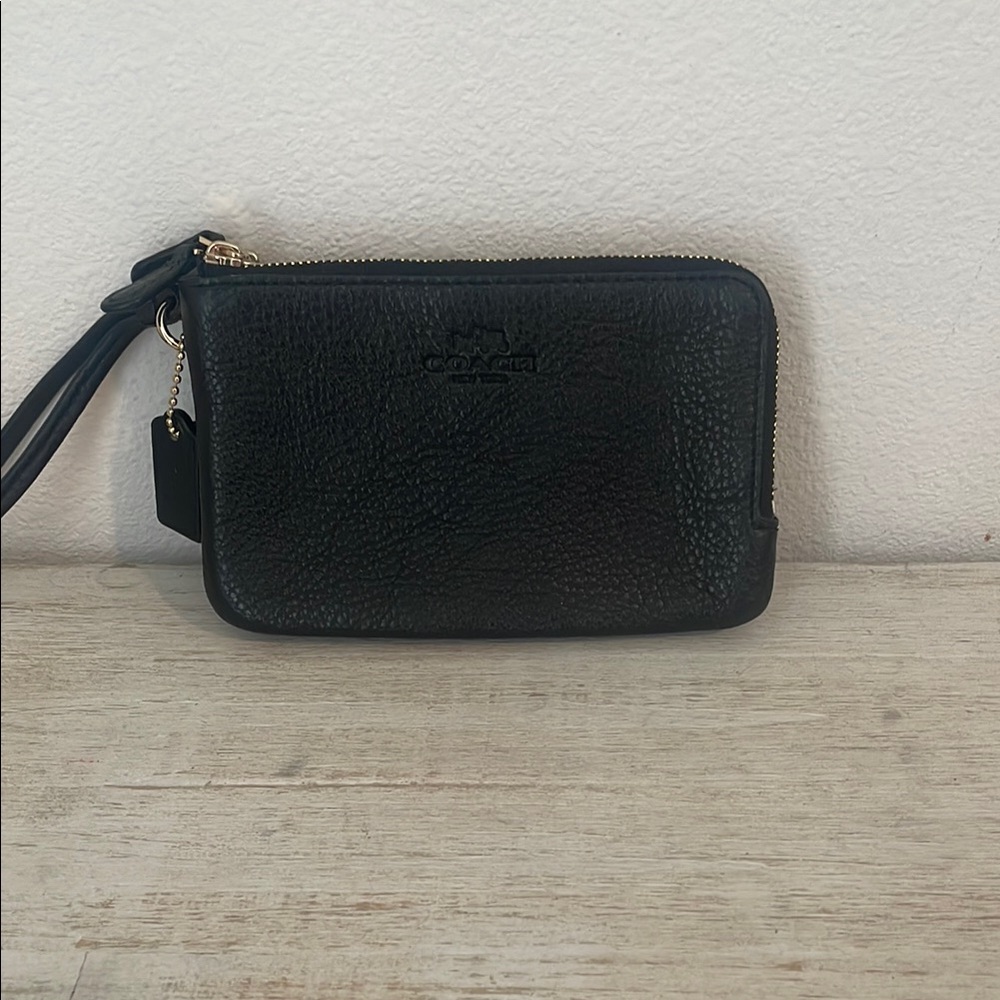 Coach Black Textured Leather Wristlet